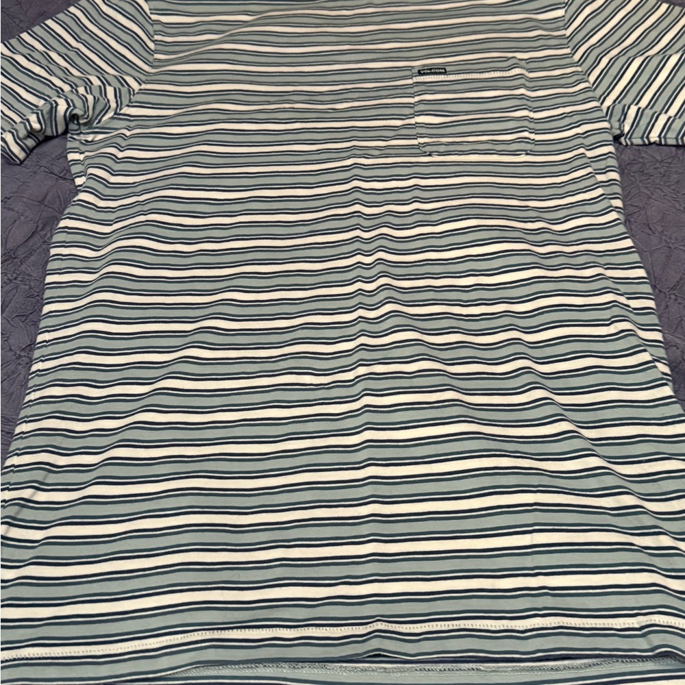 Volcom Striped Pocket Tee Mens S Skate Surf Shirt Green Blue Cream RN29745
